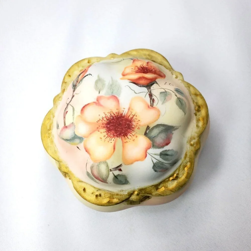 VTG Hand-Painted Cricket Jewelry Box Lidded Porcelain Trinket Box By L. Gibson